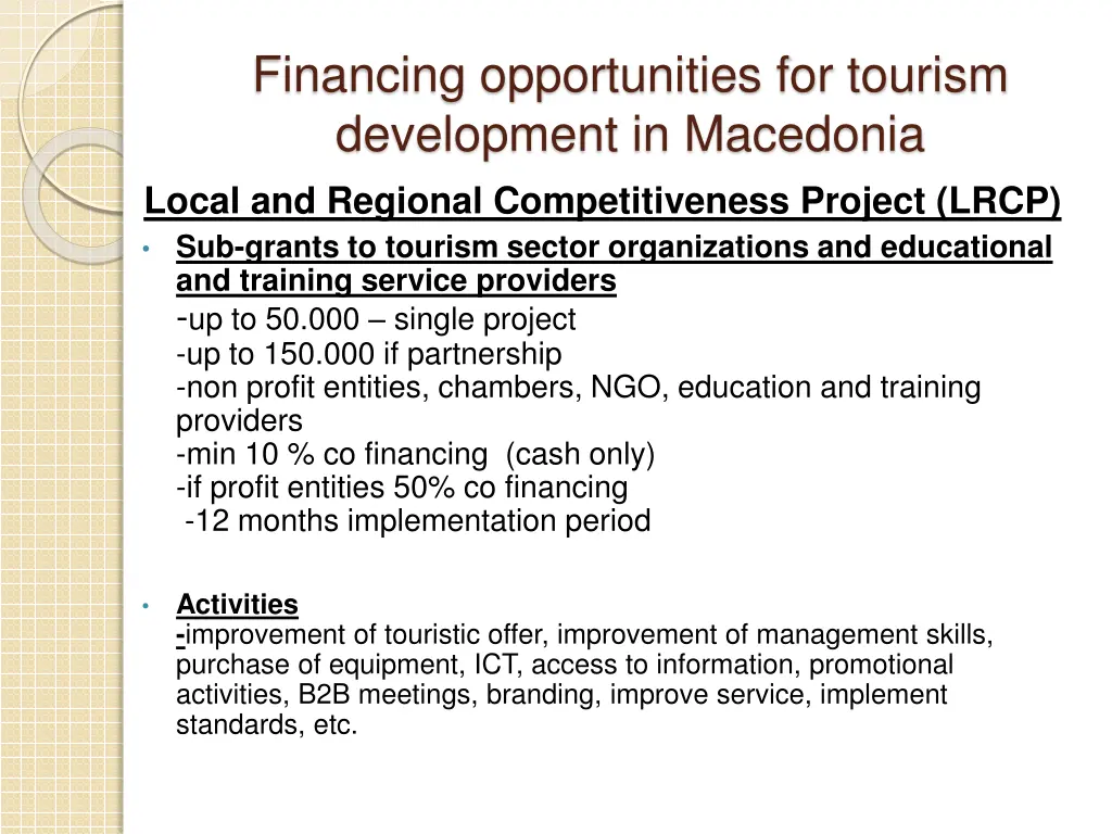 financing opportunities for tourism development 3