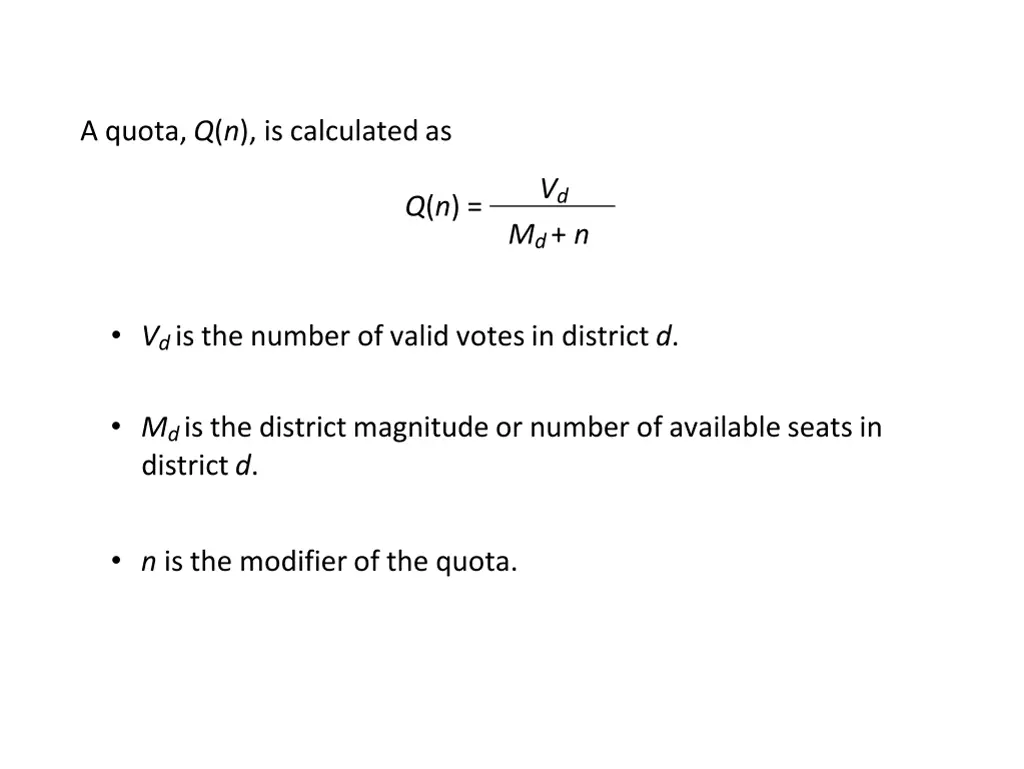 a quota q n is calculated as