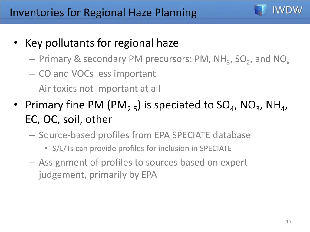 inventories for regional haze planning