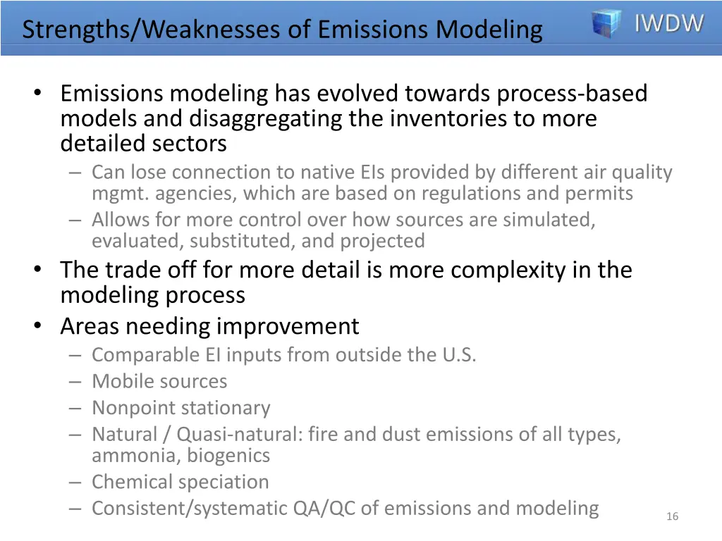 strengths weaknesses of emissions modeling