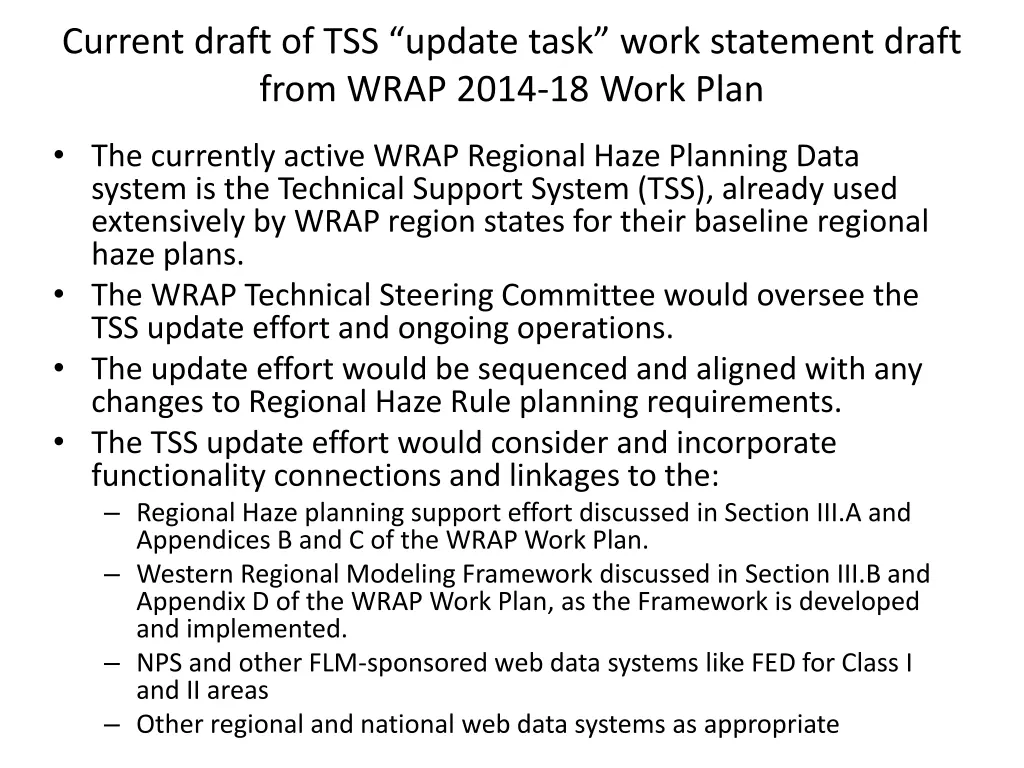 current draft of tss update task work statement