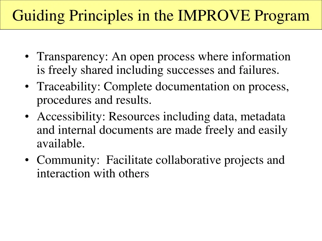 guiding principles in the improve program