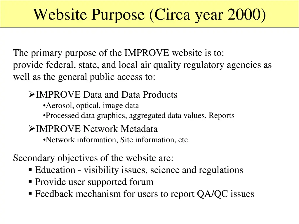 website purpose circa year 2000