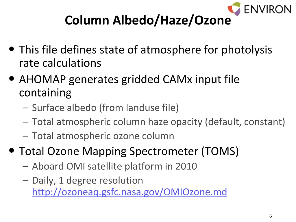 column albedo haze ozone