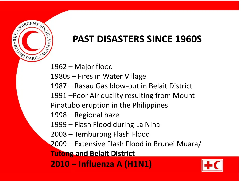 past disasters since 1960s