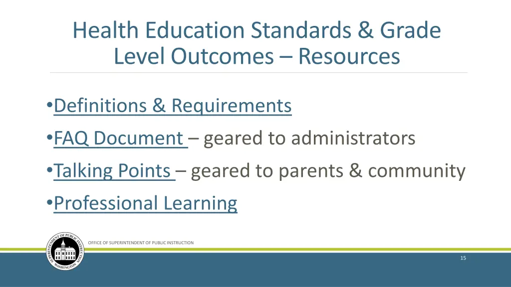 health education standards grade level outcomes