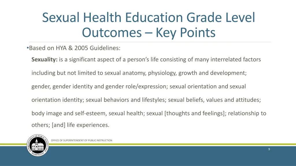 sexual health education grade level outcomes