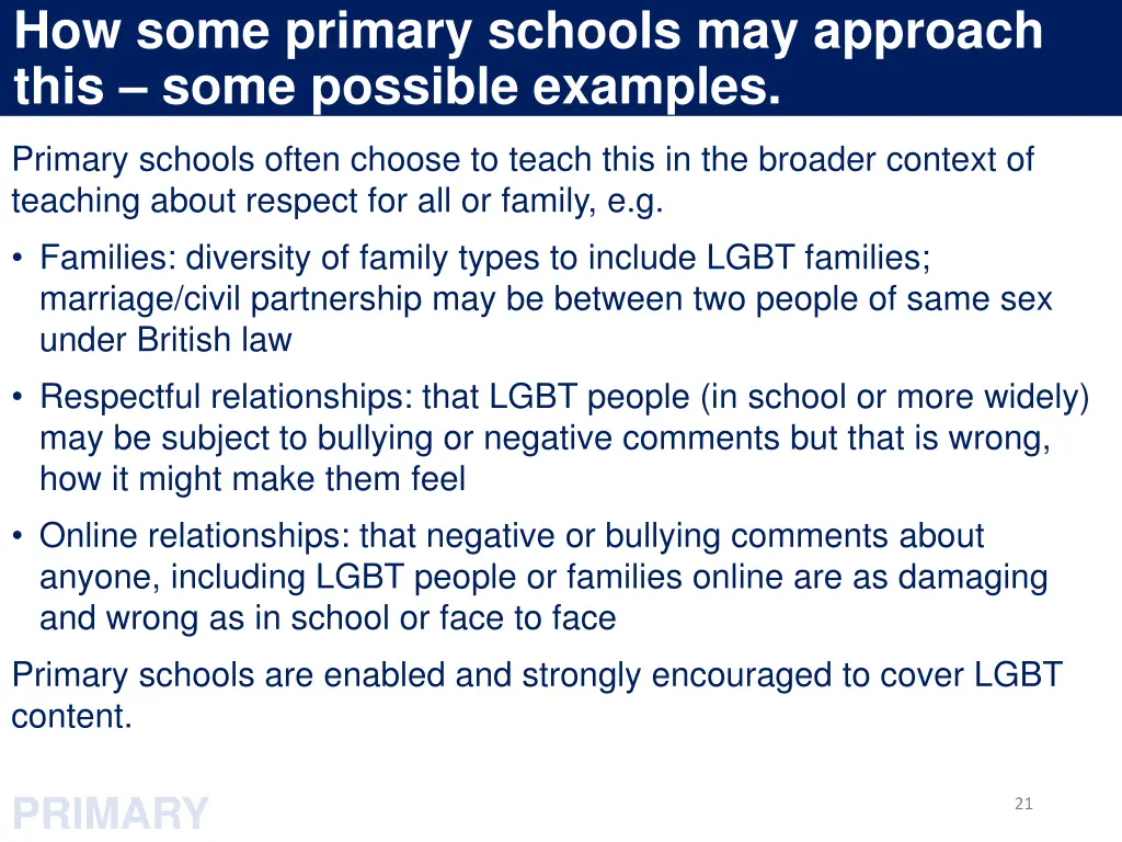 how some primary schools may approach this some