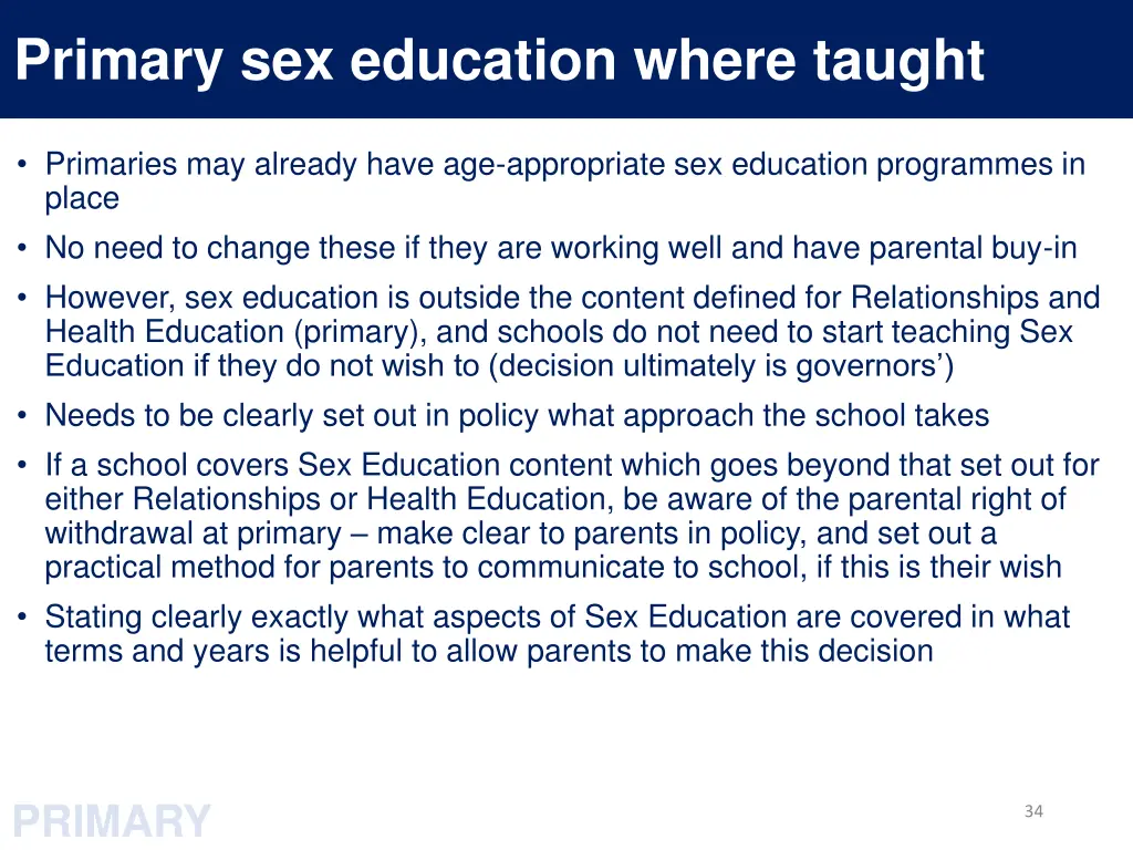 primary sex education where taught