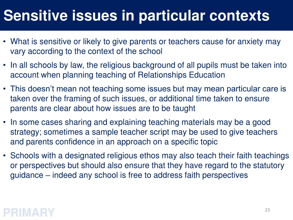 sensitive issues in particular contexts