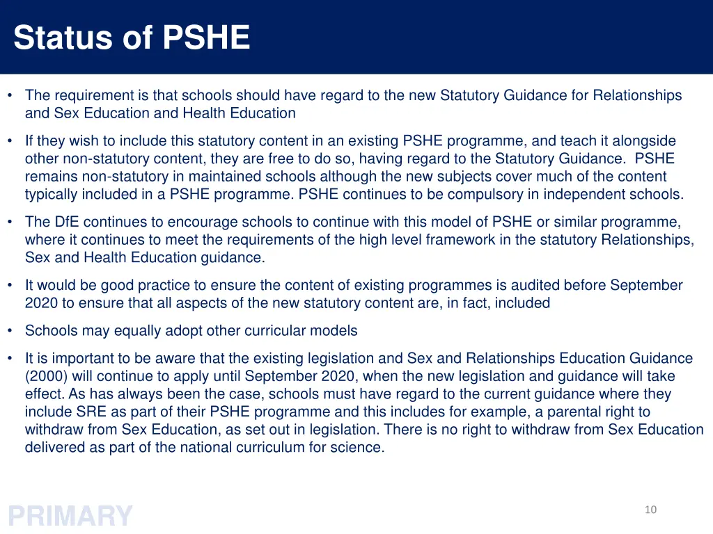 status of pshe