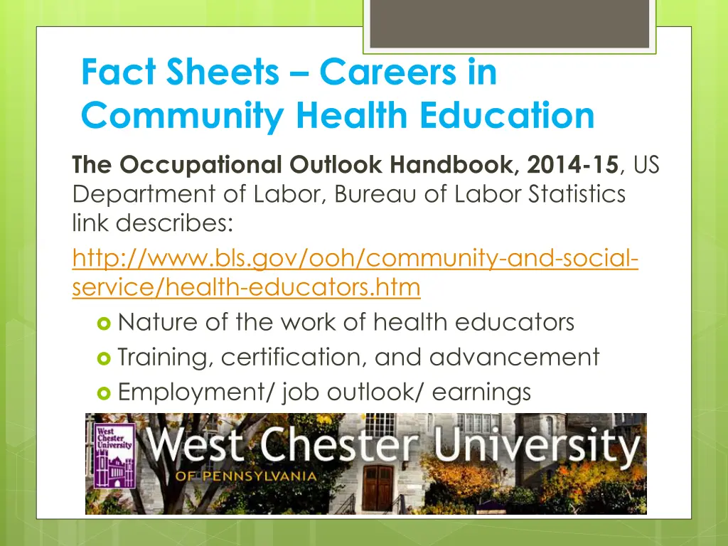 fact sheets careers in community health education