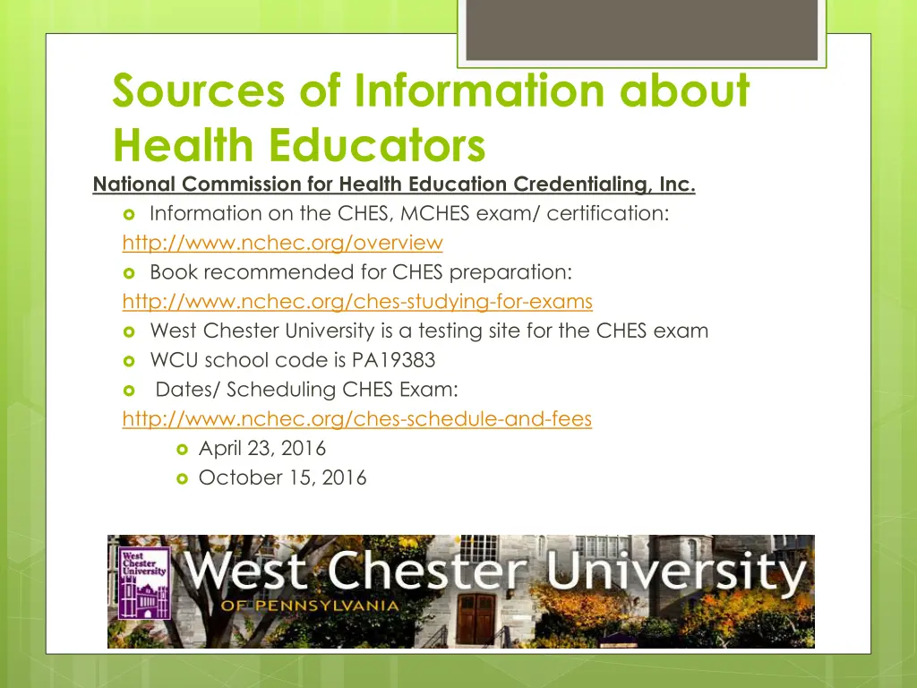 sources of information about health educators