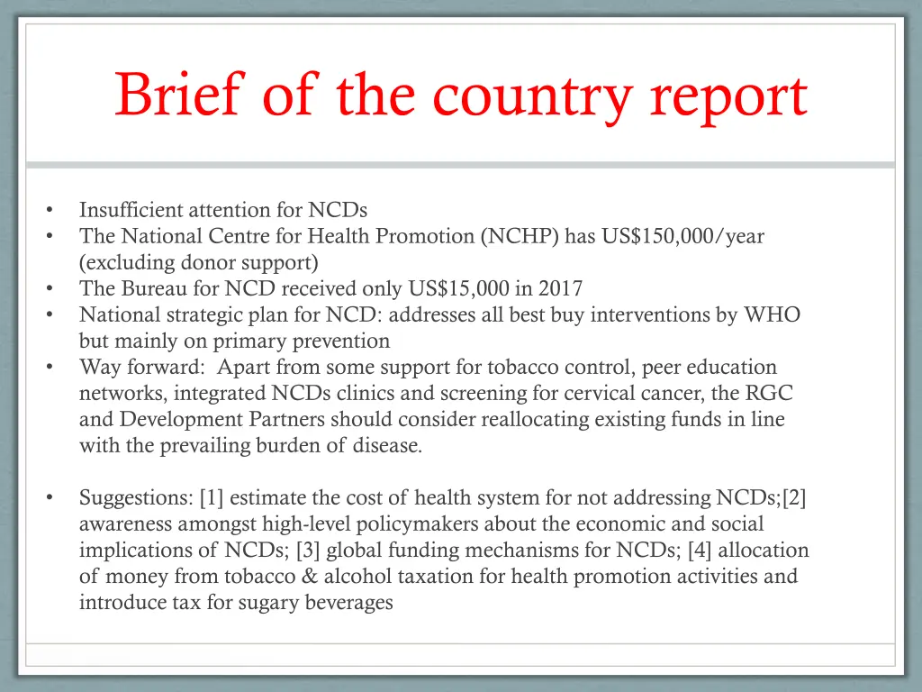 brief of the country report 1