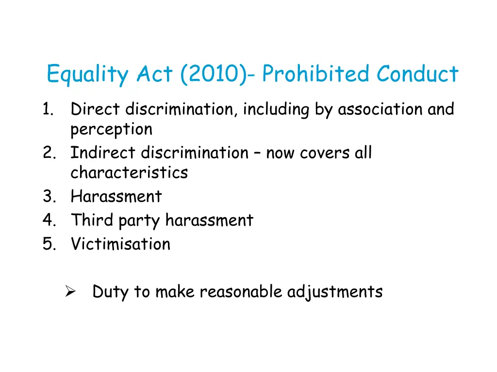 equality act 2010 prohibited conduct