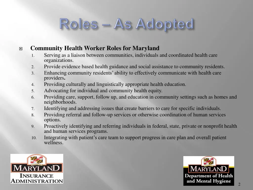 community health worker roles for maryland