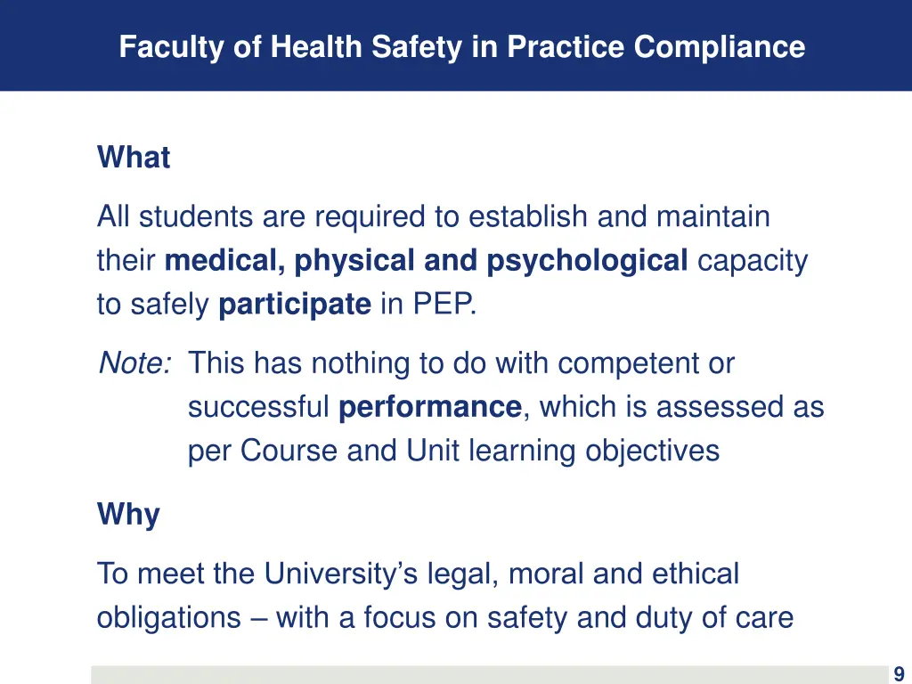 faculty of health safety in practice compliance