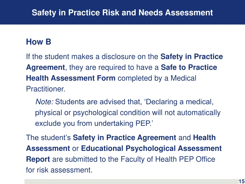 safety in practice risk and needs assessment