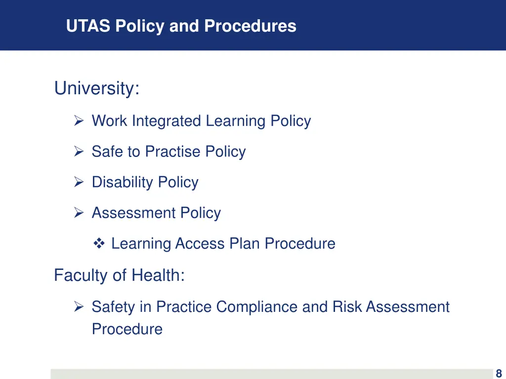 utas policy and procedures