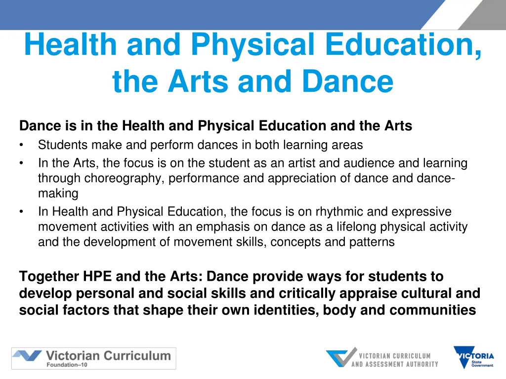 health and physical education the arts and dance