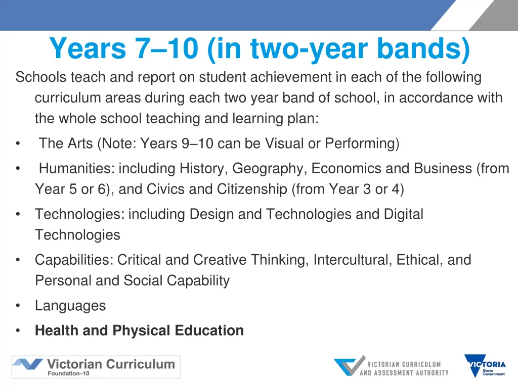 years 7 10 in two year bands schools teach