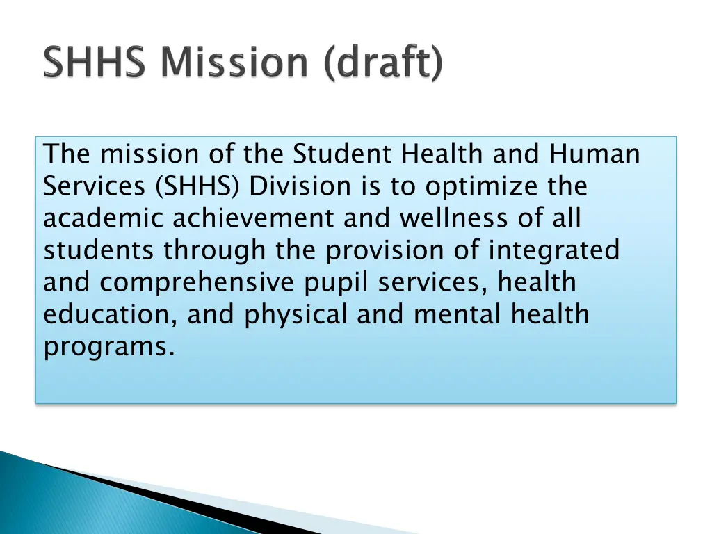 the mission of the student health and human