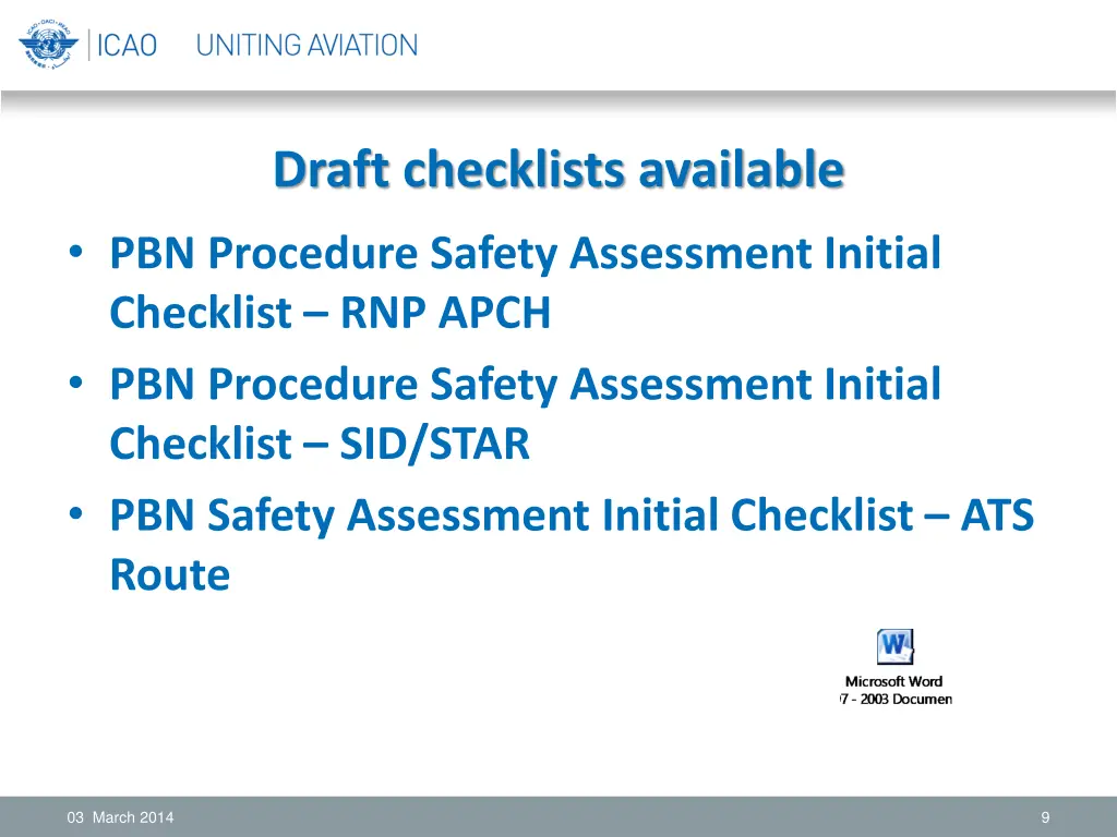 draft checklists available pbn procedure safety