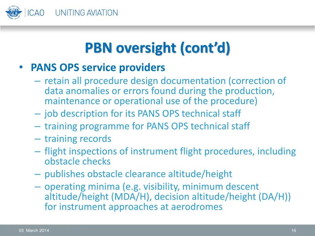 pbn oversight cont d pans ops service providers