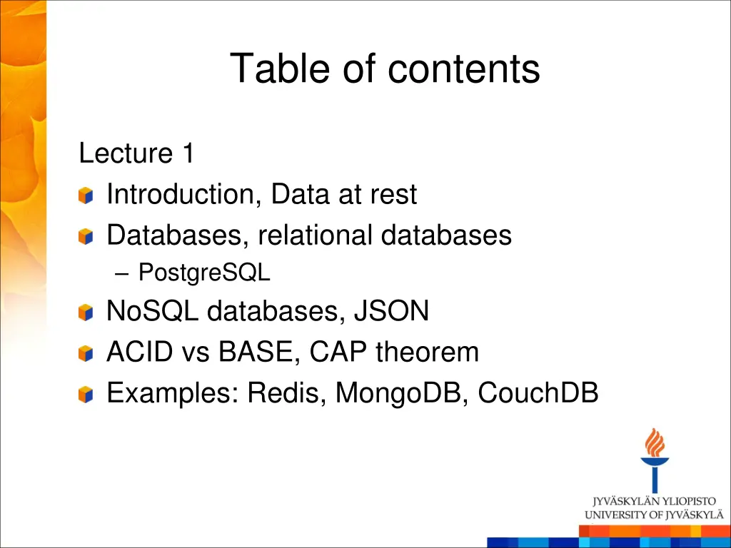 table of contents