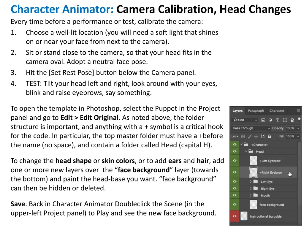character animator camera calibration head changes