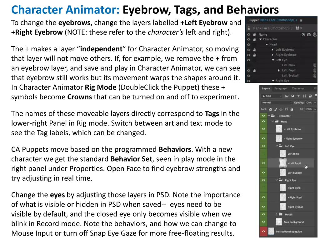 character animator eyebrow tags and behaviors