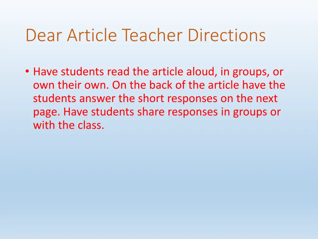 dear article teacher directions