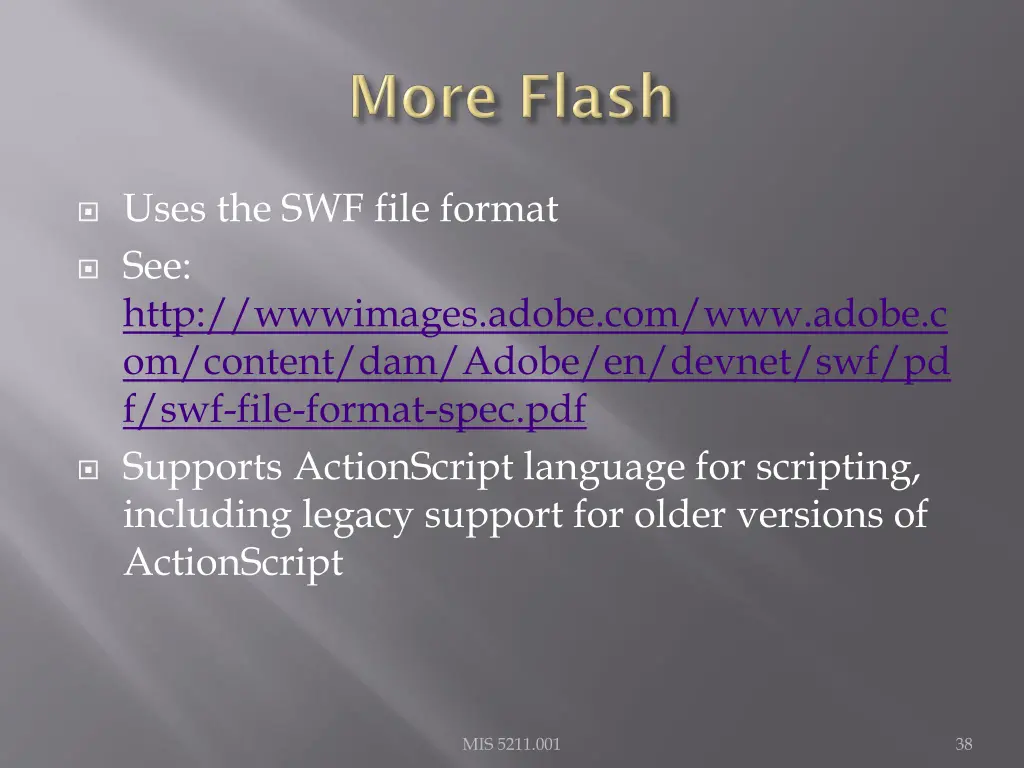 uses the swf file format see http wwwimages adobe