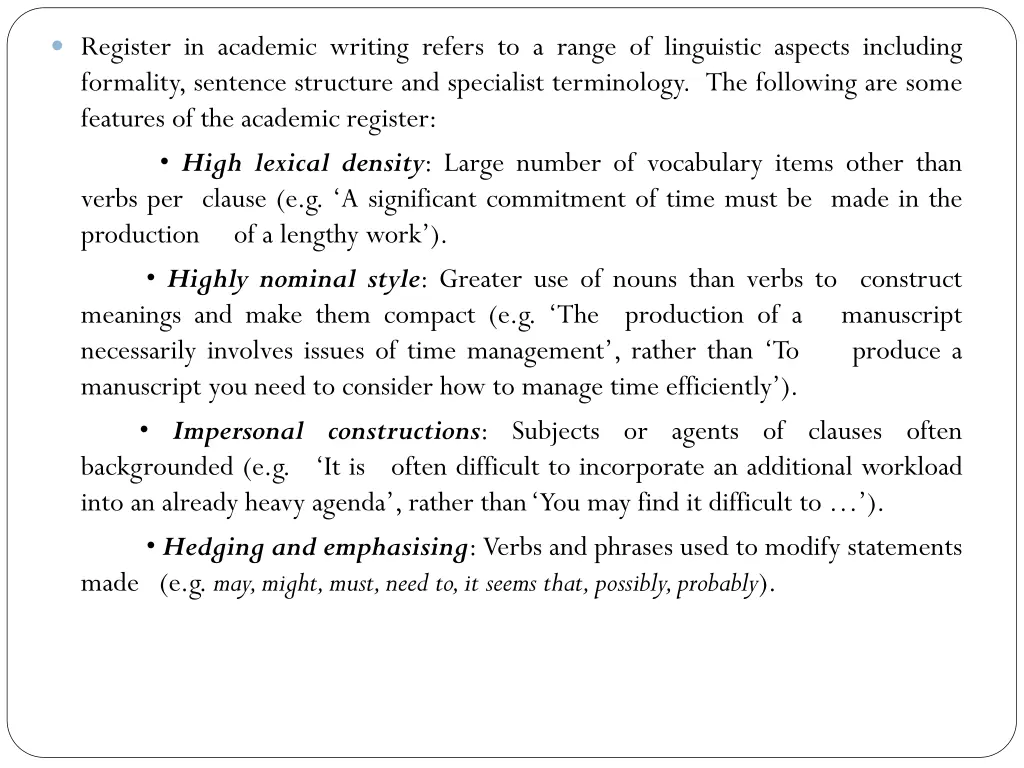 register in academic writing refers to a range