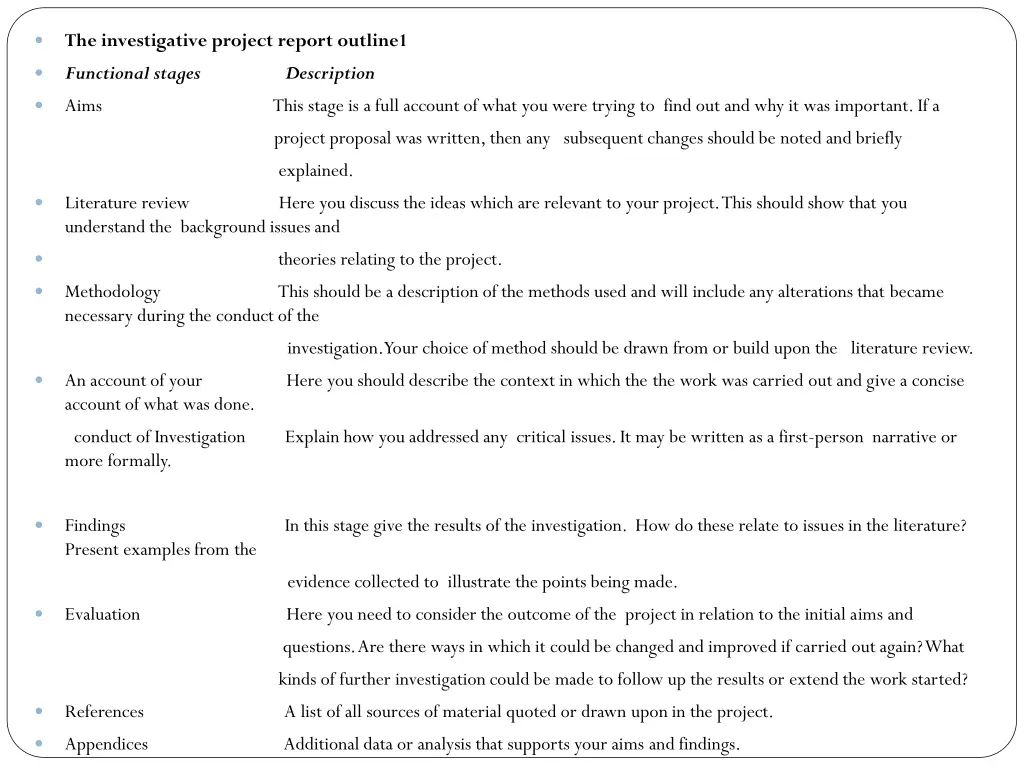 the investigative project report outline1