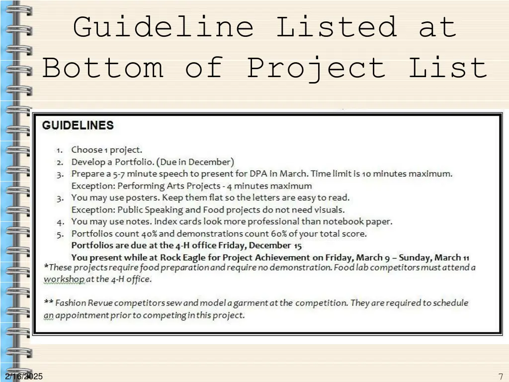 guideline listed at bottom of project list