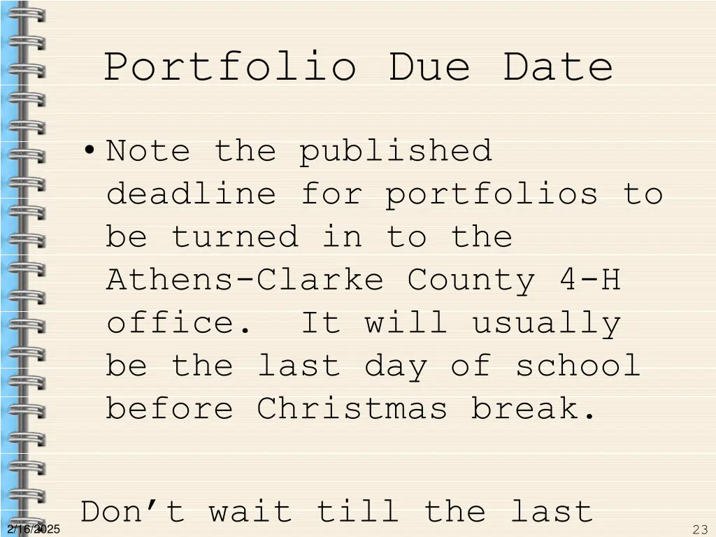 portfolio due date
