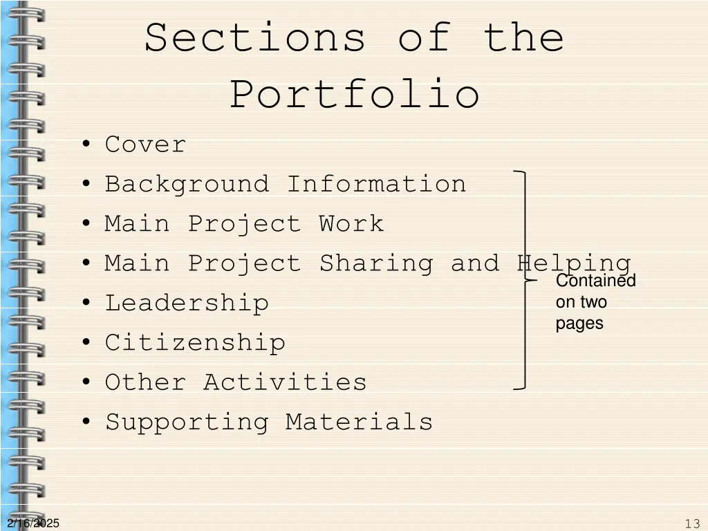 sections of the portfolio cover background