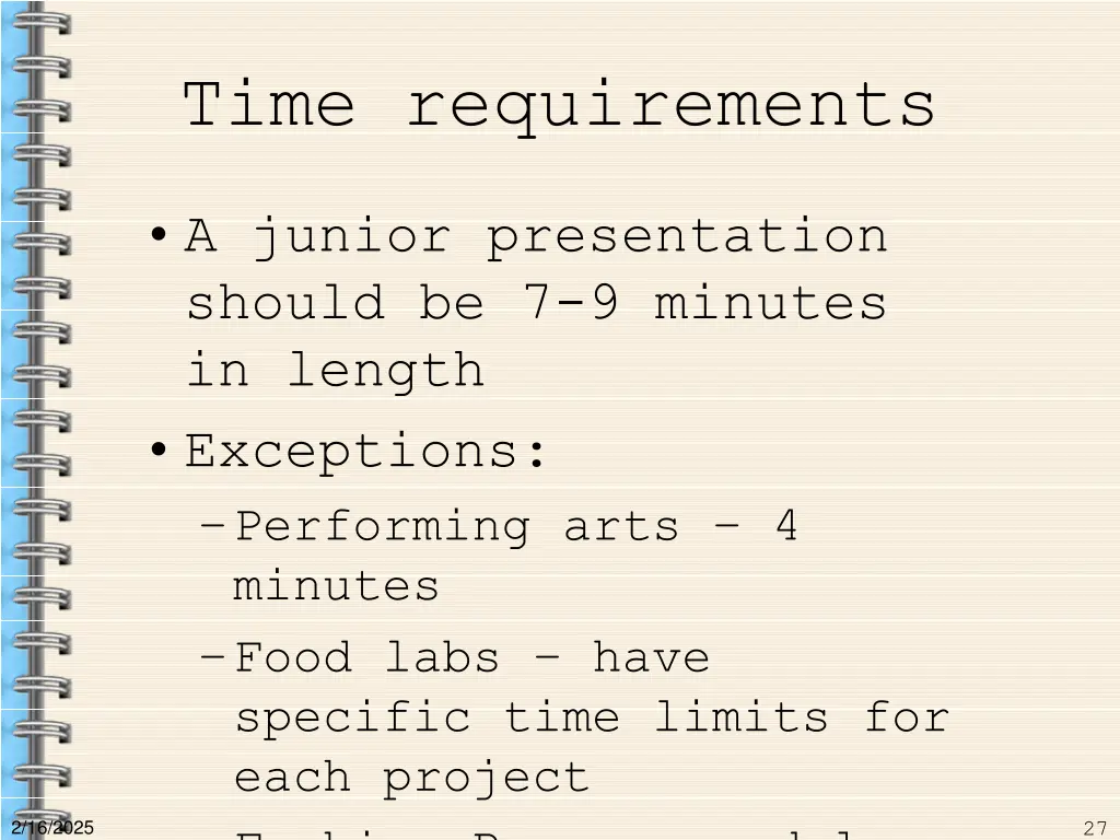 time requirements
