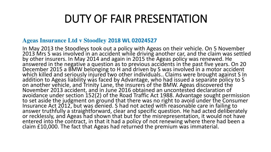 duty of fair presentation duty of fair