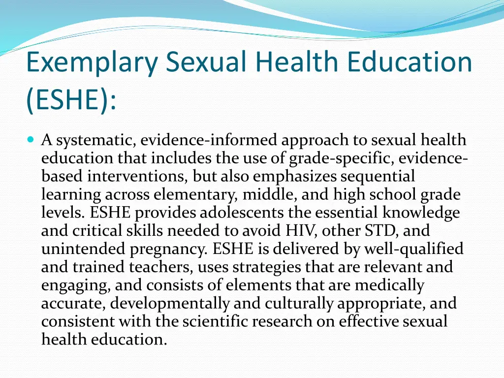 exemplary sexual health education eshe