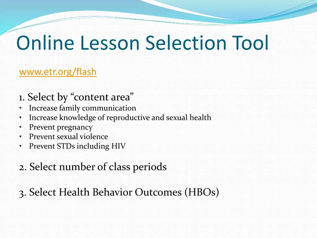 online lesson selection tool