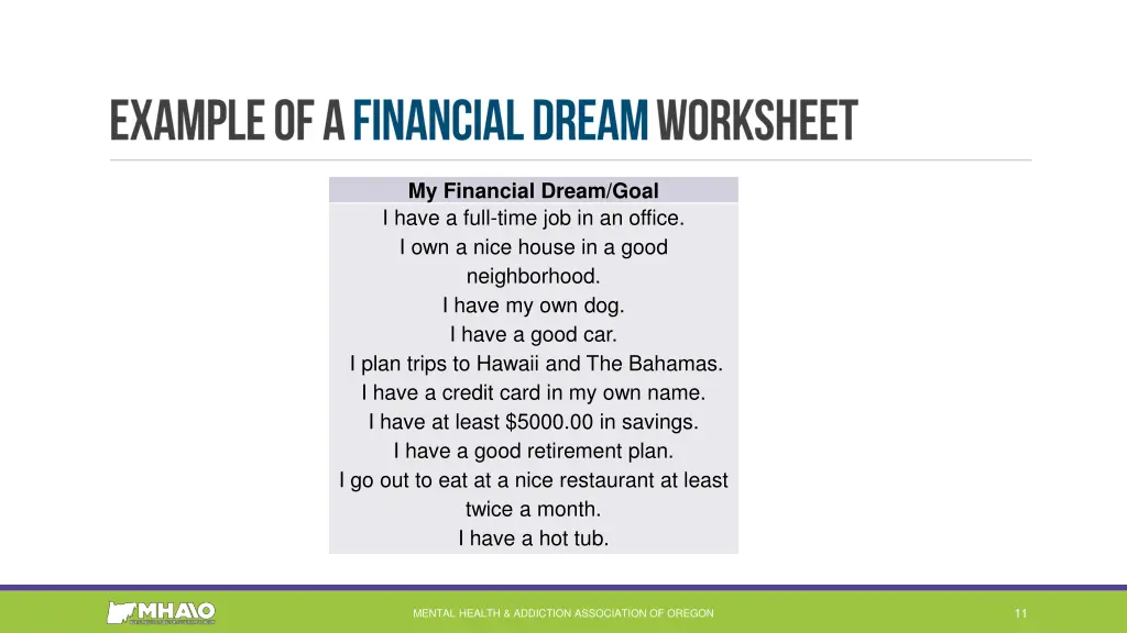 my financial dream goal i have a full time