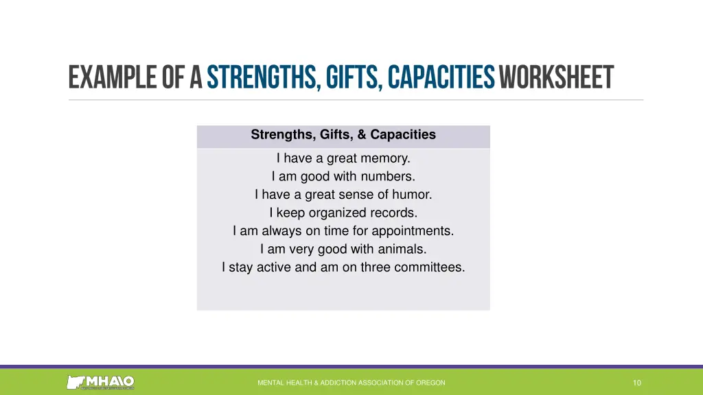 strengths gifts capacities