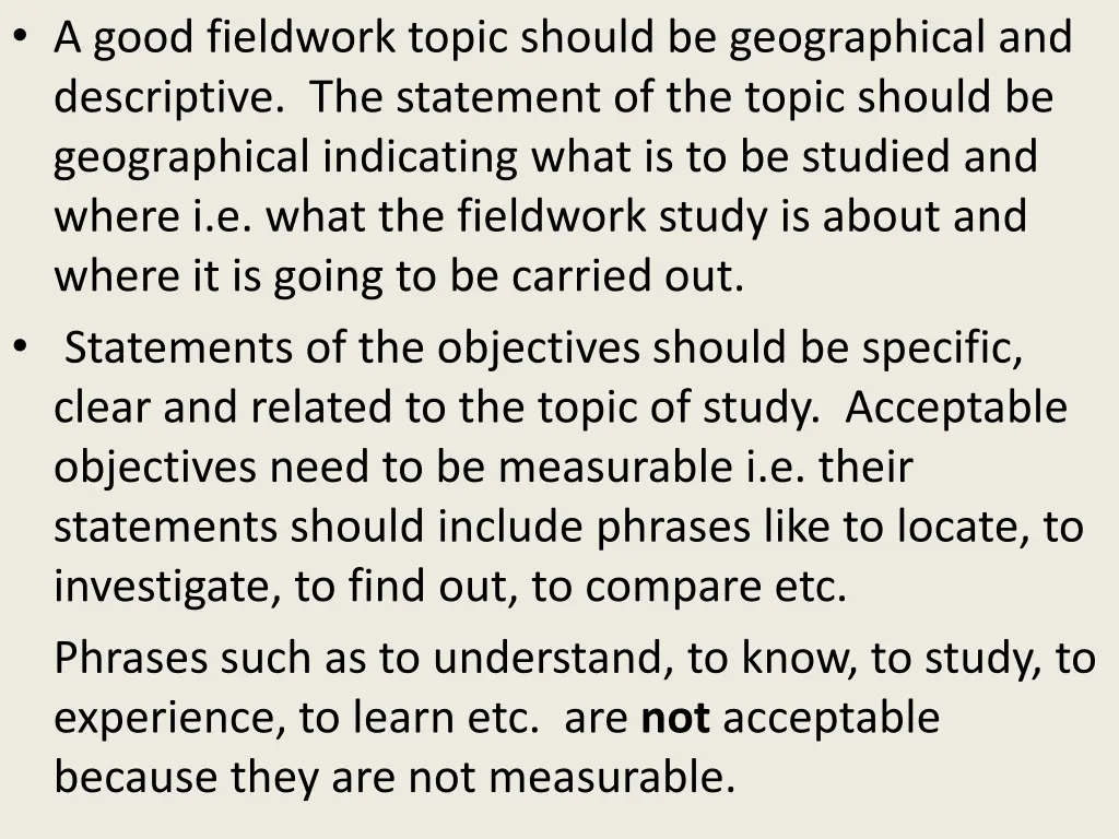 a good fieldwork topic should be geographical