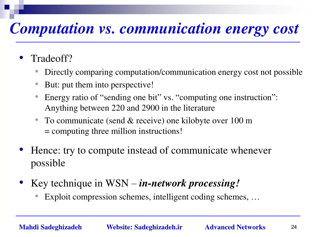 computation vs communication energy cost