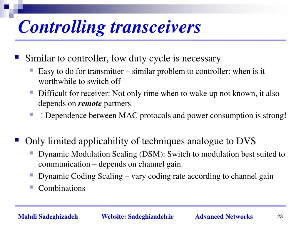 controlling transceivers