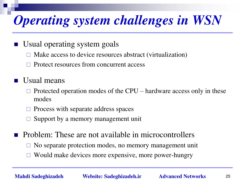 operating system challenges in wsn