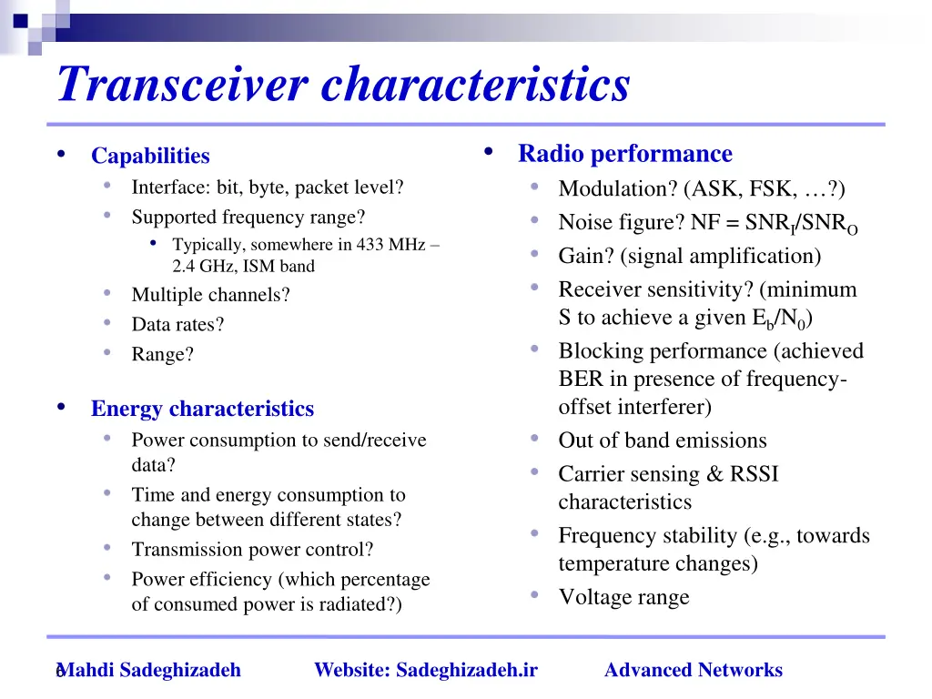 transceiver characteristics