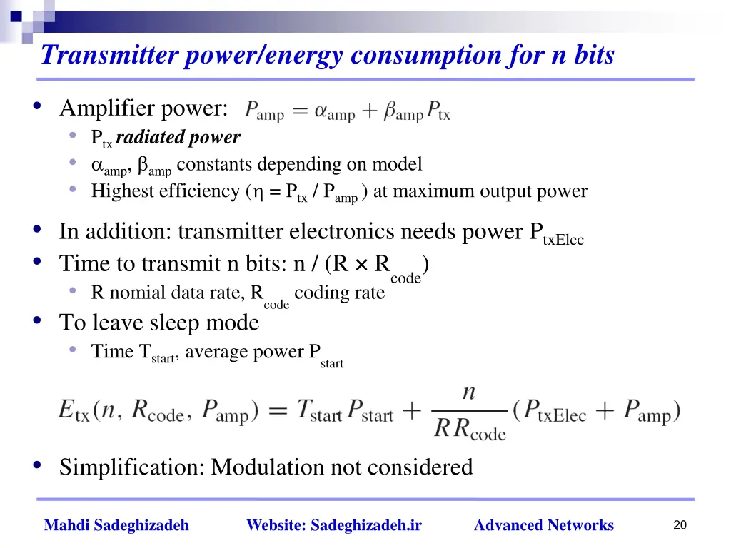 transmitter power energy consumption for n bits